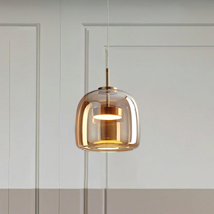 Glühzauber - Luxe Retro LED Hanglampen van Gouden Metaal en Glas 25CM Amber