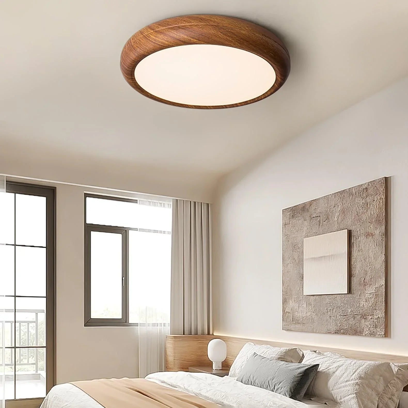 Nordlys - Houten Nerf Ronde Plafondlamp – Warme Lamp Minimalistische Verlichting