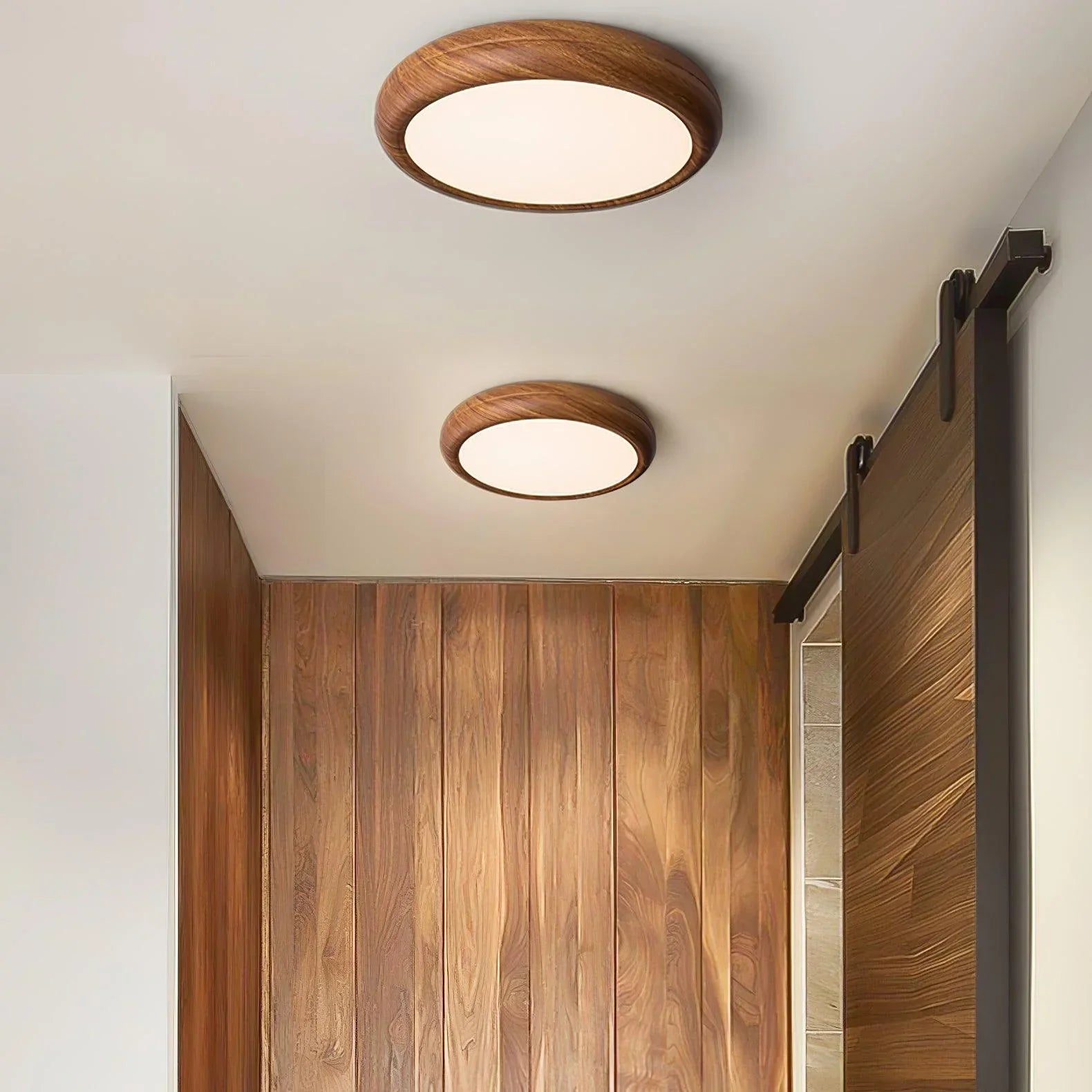 Nordlys - Houten Nerf Ronde Plafondlamp – Warme Lamp Minimalistische Verlichting