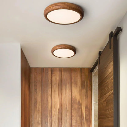 Nordlys - Houten Nerf Ronde Plafondlamp – Warme Lamp Minimalistische Verlichting