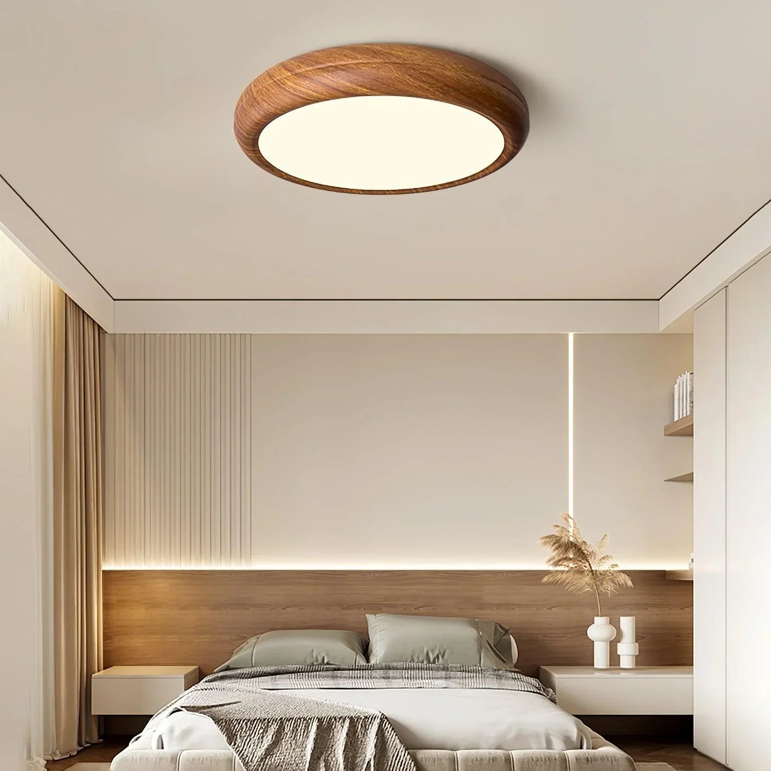Nordlys - Houten Nerf Ronde Plafondlamp – Warme Lamp Minimalistische Verlichting