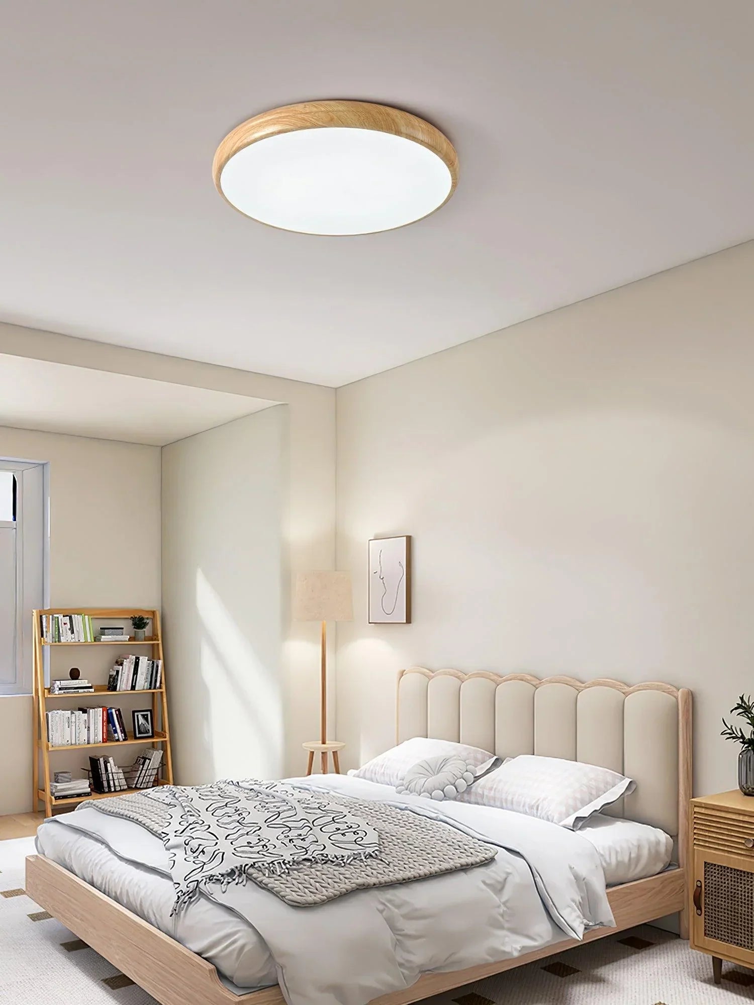 Nordlys - Houten Nerf Ronde Plafondlamp – Warme Lamp Minimalistische Verlichting