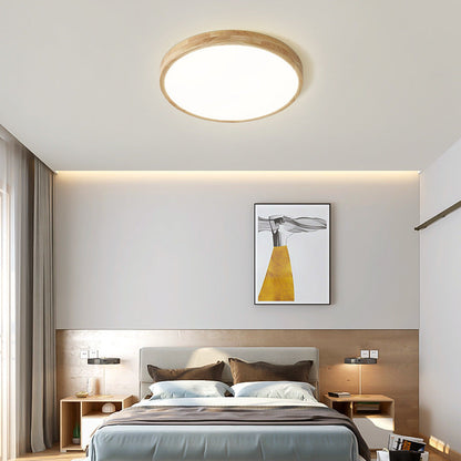 Nordlys - Houten Nerf Ronde Plafondlamp – Warme Lamp Minimalistische Verlichting