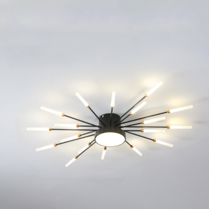 Nørdix - Moderne Vuurwerk LED Plafondlampen Zwart Goud Woonkamer SEREIN Zwart 18W Universeel Wit