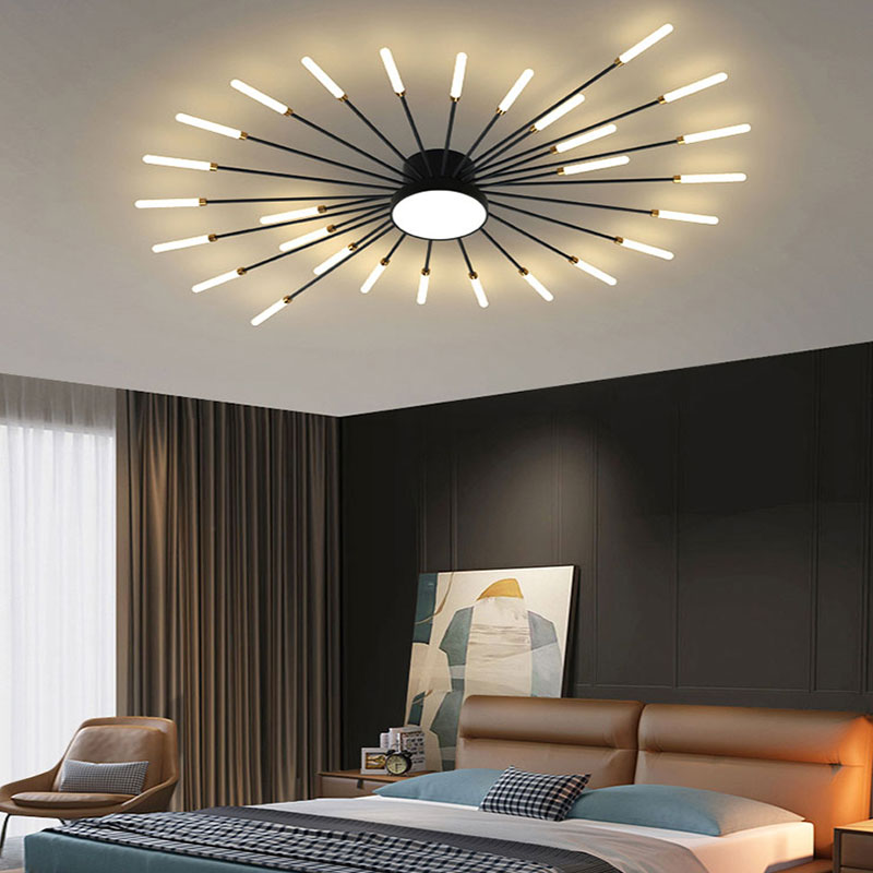 Nørdix - Moderne Vuurwerk LED Plafondlampen Zwart Goud Woonkamer SEREIN Zwart 28W Universeel Wit