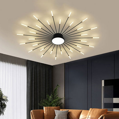 Nørdix - Moderne Vuurwerk LED Plafondlampen Zwart Goud Woonkamer SEREIN Zwart 30W Universeel Wit