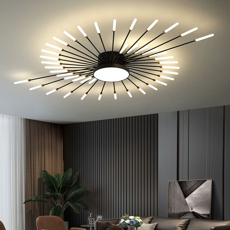 Nørdix - Moderne Vuurwerk LED Plafondlampen Zwart Goud Woonkamer SEREIN Zwart 42W Universeel Wit
