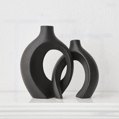 Moderne Zwarte Keramische Dubbele Vazen voor Elegante Decoratie Zwart
