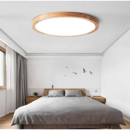 Nørdix - Moderne Ronde LED Plafondlamp Hout/Acryl Slaap/Eet/Woonkamer