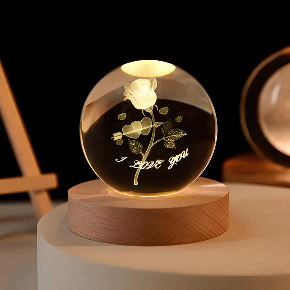 Solace - Kristallen Bal met 3D Gravure en Warm Wit Licht Love Note
