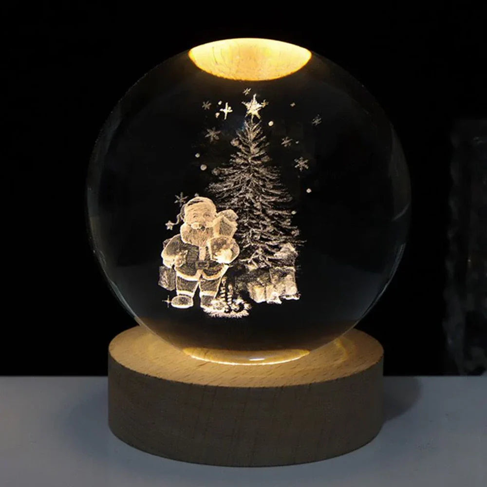 Solace - Kristallen Bal met 3D Gravure en Warm Wit Licht Santa Claus