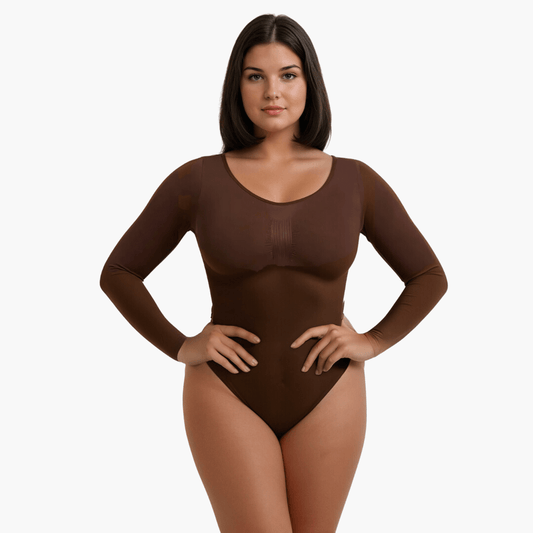 Snatching Shapewear Longsleeve Bodysuit – Comfort en Vormgeving Bruin