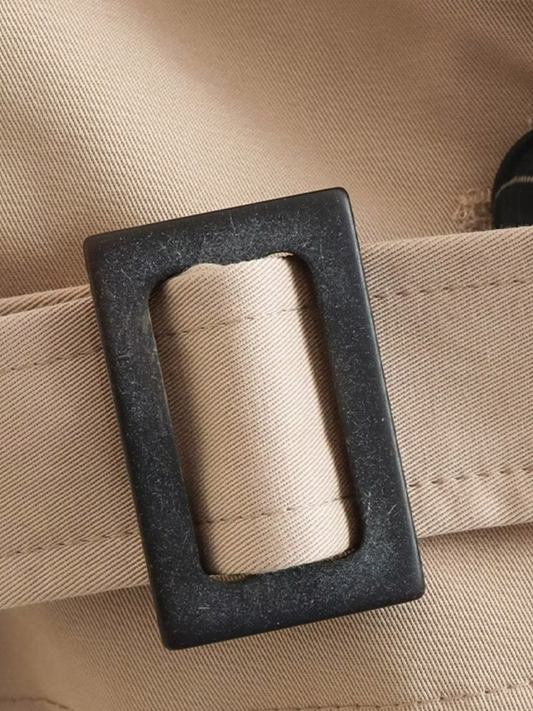 Dames Trenchcoat Cropped Beige Double-Breasted Sluiting Kraag