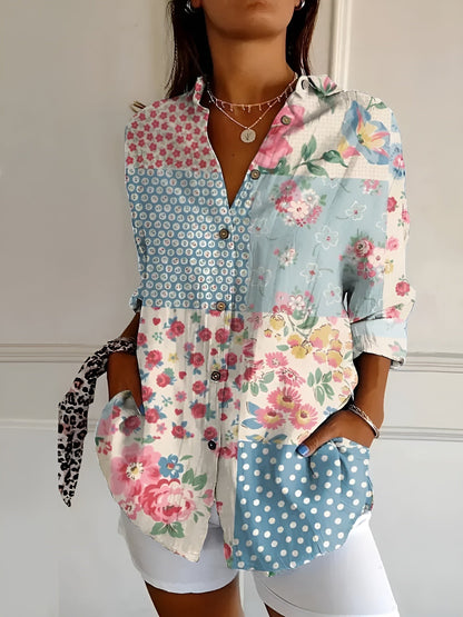 Blouse Dames Met Knoopsluiting Lange Mouwen Ademend Katoen