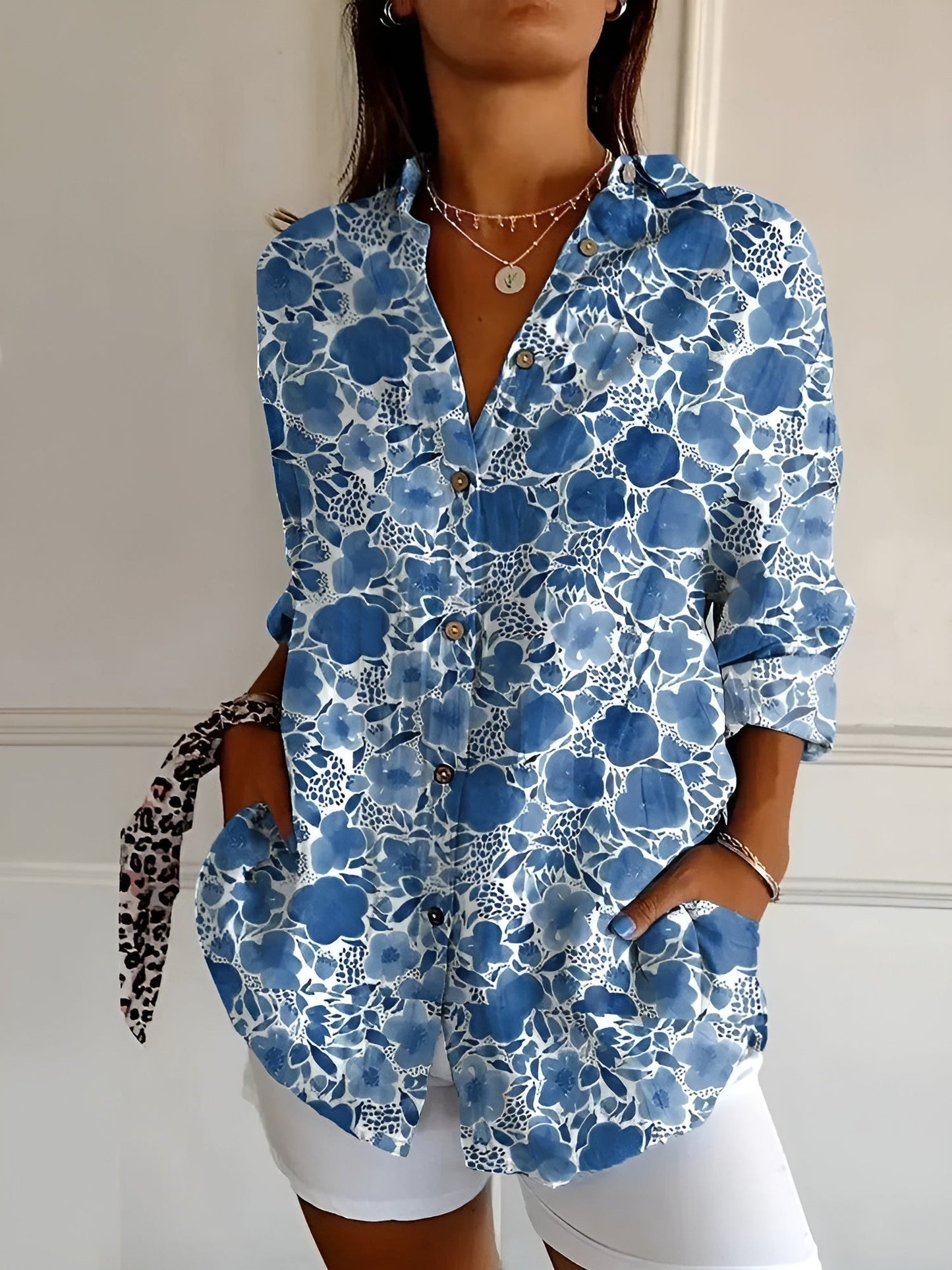 Blouse Dames Met Knoopsluiting Lange Mouwen Ademend Katoen