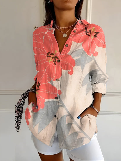 Blouse Dames Met Knoopsluiting Lange Mouwen Ademend Katoen