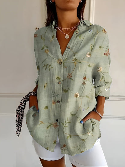 Blouse Dames Met Knoopsluiting Lange Mouwen Ademend Katoen