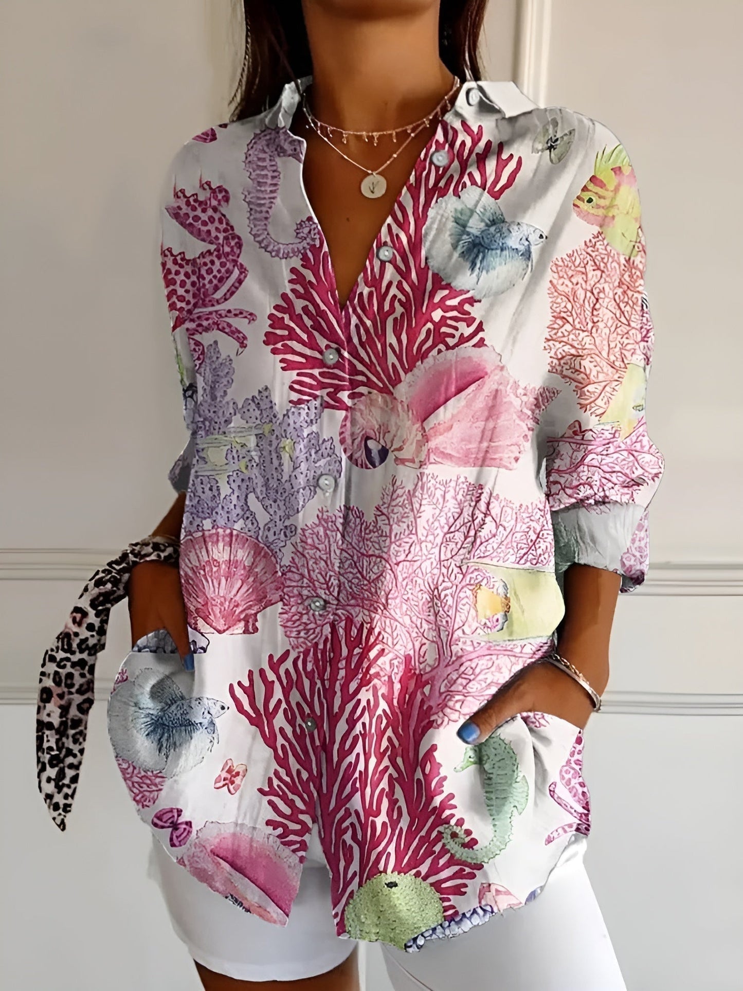 Blouse Dames Met Knoopsluiting Lange Mouwen Ademend Katoen