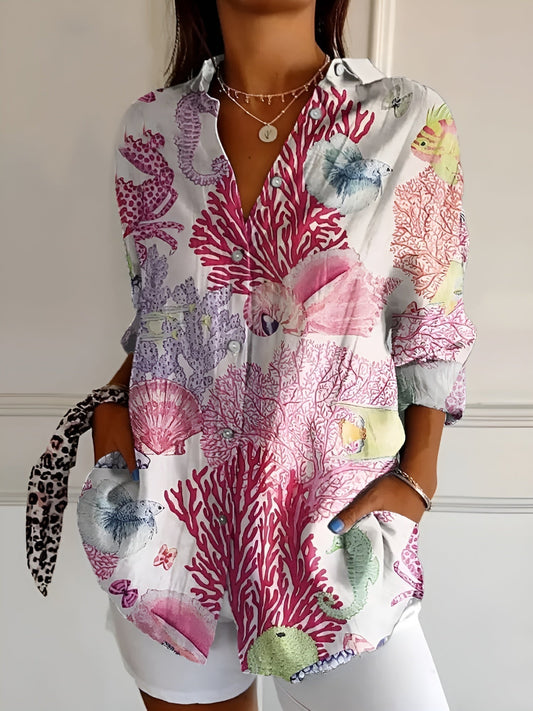 Blouse Dames Met Knoopsluiting Lange Mouwen Ademend Katoen