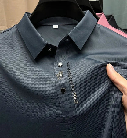 Heren Poloshirt Spierfit Katoen Italiaans Design Diep Blauw