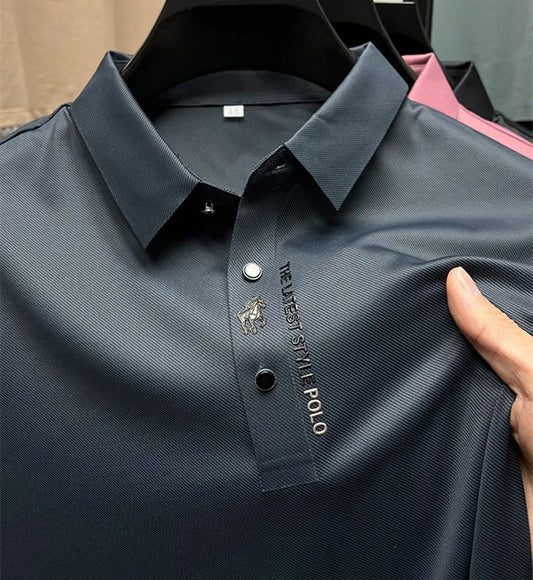 Heren Poloshirt Spierfit Katoen Italiaans Design Diep Blauw