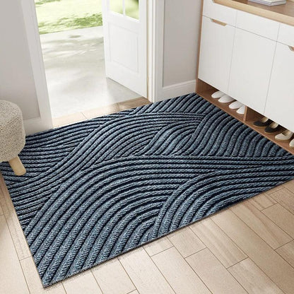 Moderne, Noordse stylish PVC voetmat │ Niet-slip vloermat voor de ingangruimte │ Zandverwijderende voetkussen Blauw