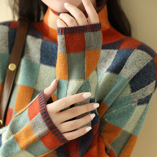 Dames Turtleneck Trui Met Print Patchwork Coltrui Melange