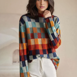 Dames Turtleneck Trui Met Print Patchwork Coltrui Melange